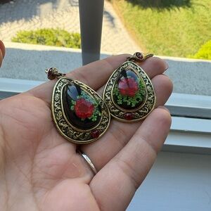 Elegant Gold and Red Teardrop Earrings